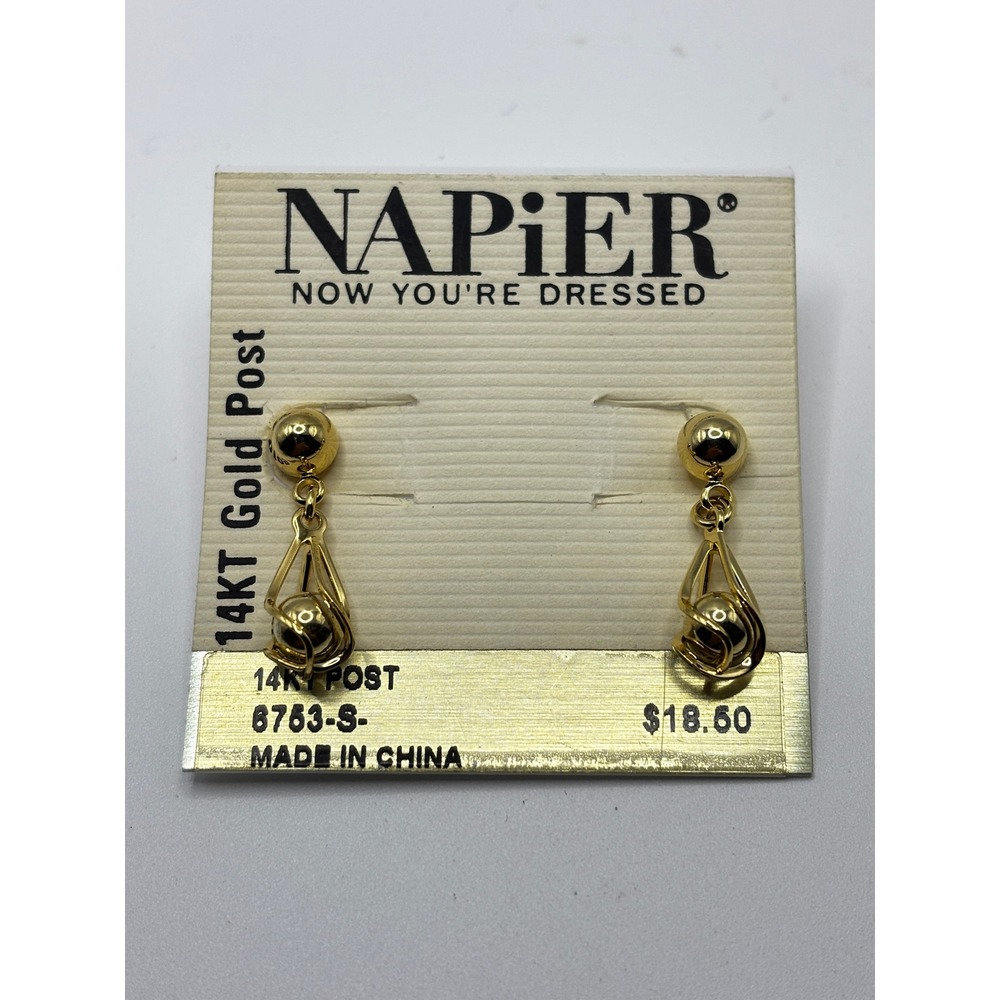 Napier Drop Earrings Womens OS Gold 14KT Gold Post Cage Orb Dangle 8753-S-